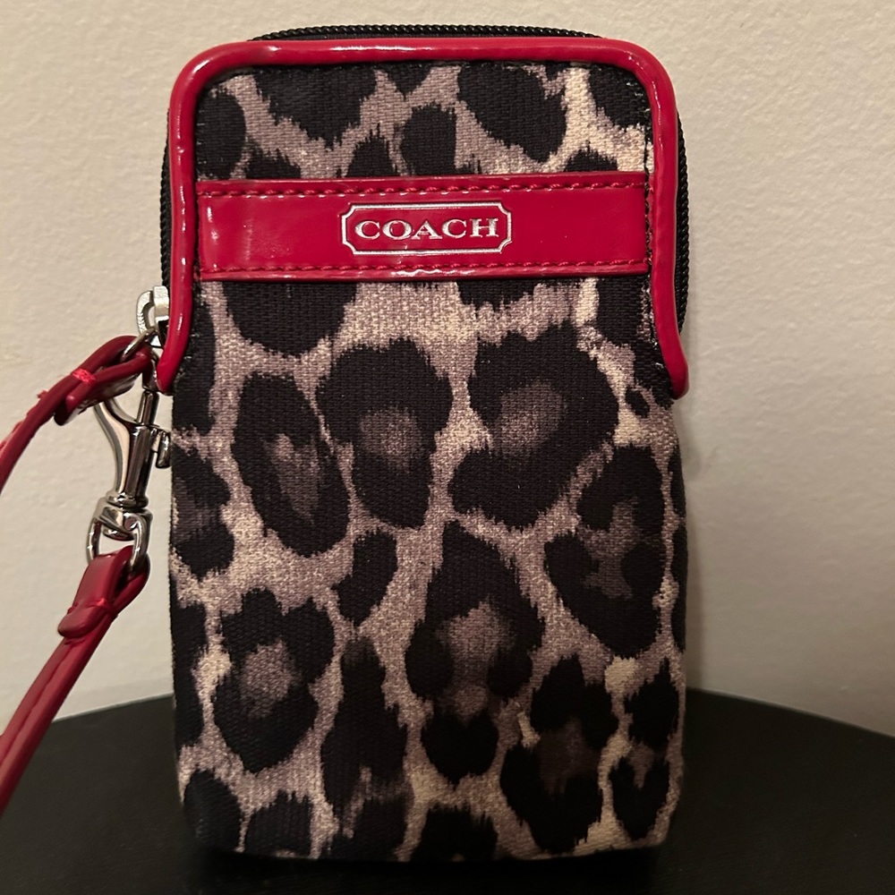 EUC Coach Leopard Print Wallet With Red Leather Detail